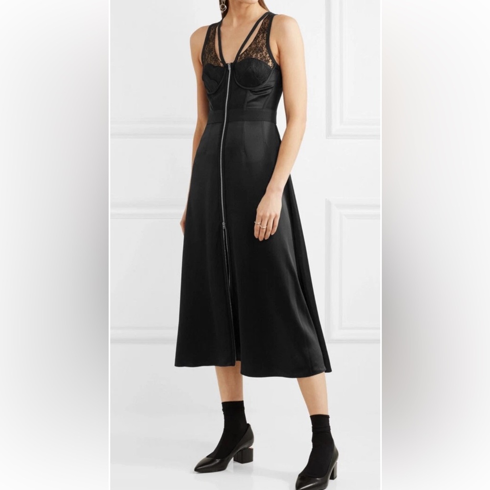 ALEXANDER WANG Mesh and lace-paneled silk-satin dress